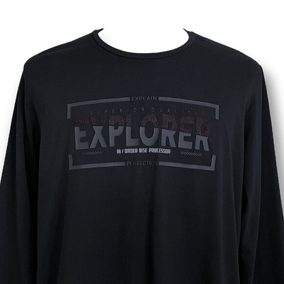 Renaur Mens Black Long Sleeve Explorer Tee Sz 2XL Textured Ribber Graphic Tshirt - Picture 4 of 8